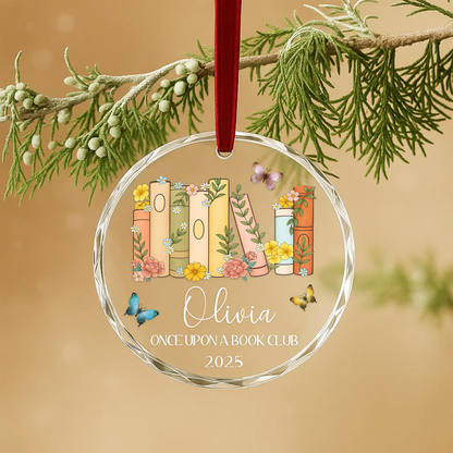 Once Upon a Book Club Ornament, Floral Book Stack Personalized Design