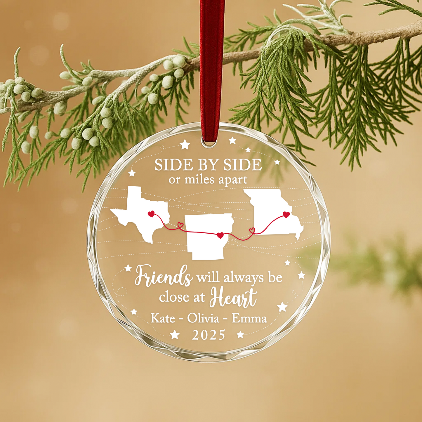 Friends Will Always Be Close at Heart Long Distance Map Ornament