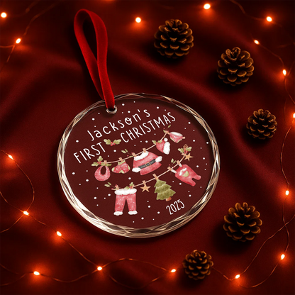 My First Christmas Baby Clothes Garland Custom Glass Ornament