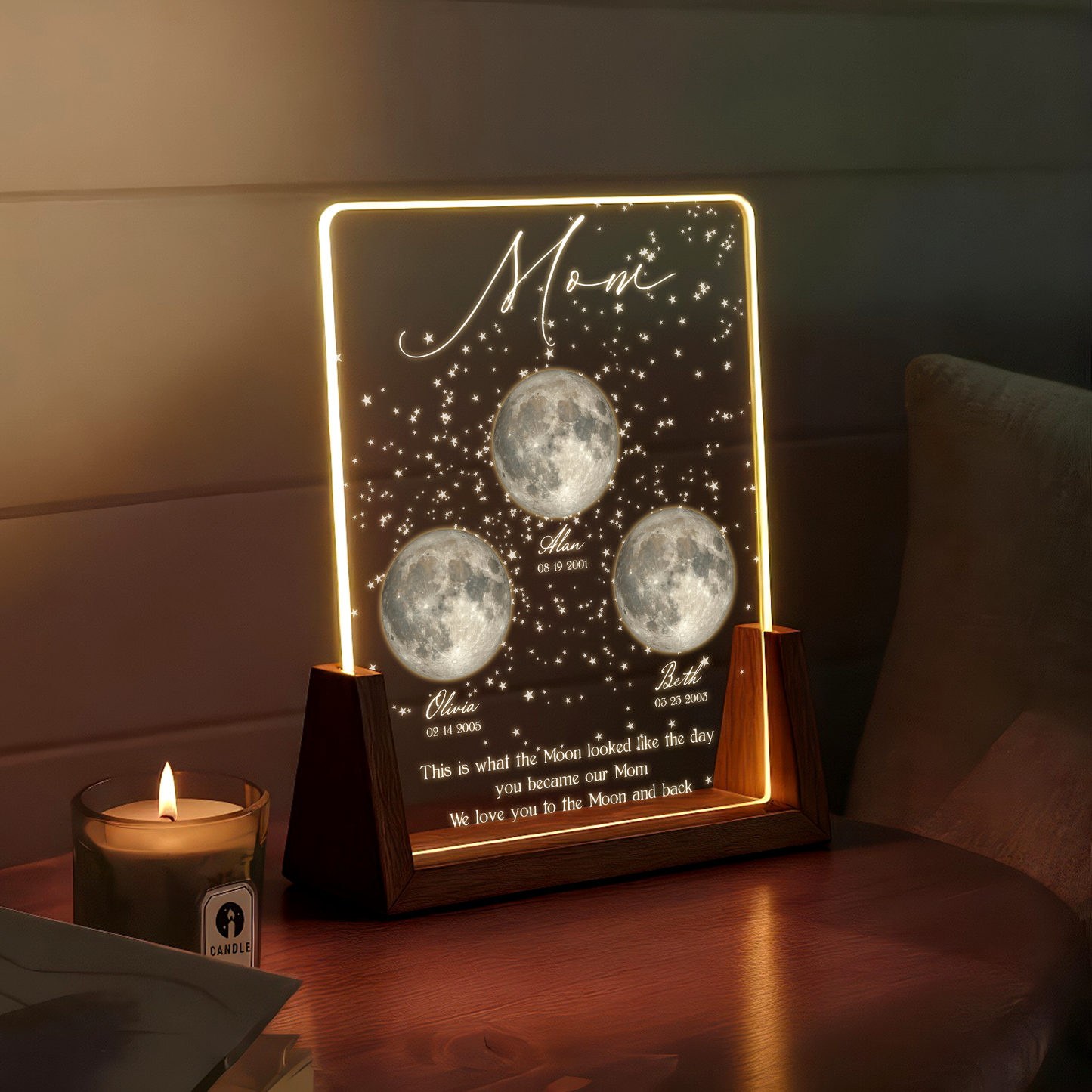 Personalized Moon Phase LED Plaque – Custom Night Sky Gift with Name & Special Date