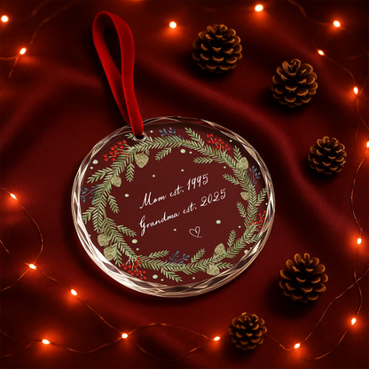 Mom and Grandma Established Wreath Ornament, Custom Year Keepsake