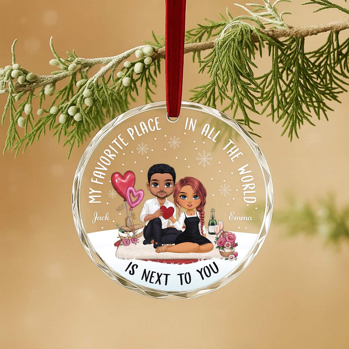 My Favorite Place Is Next to You Couple Custom Glass Ornament