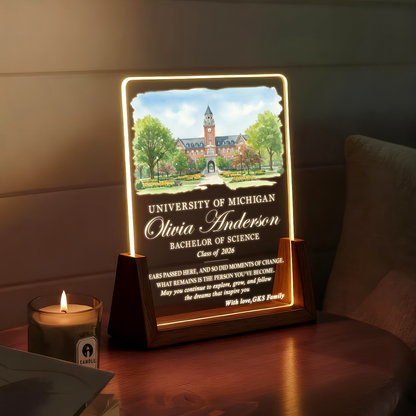 Personalized Graduation LED Plaque – Custom University Illustration Gift with Name & Degree