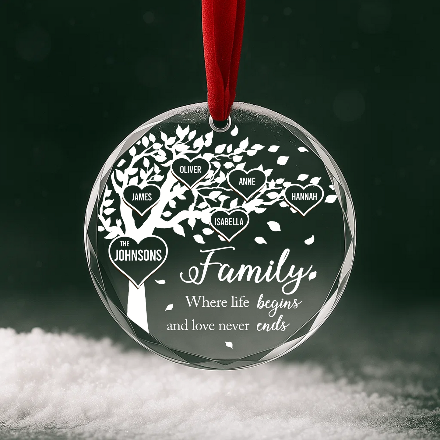 Family Tree Personalized Heart Ornament Where Life Begins and Love Never Ends