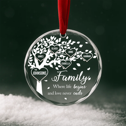 Family Tree Personalized Heart Ornament Where Life Begins and Love Never Ends