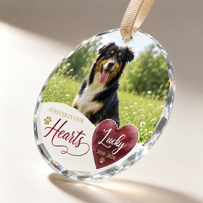 Forever in Our Hearts Dog Memorial Glass Ornament – Personalized Pet Photo, Custom Name and Dates Keepsake
