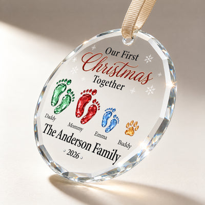 Personalized First Christmas Together Glass Ornament – Custom Family Footprints and Names Keepsake 2026