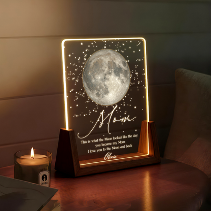 Personalized Moon Phase LED Plaque – Custom Night Sky Gift for Mom with Name & Special Date