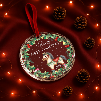 My First Christmas Rocking Horse Custom Glass Ornament