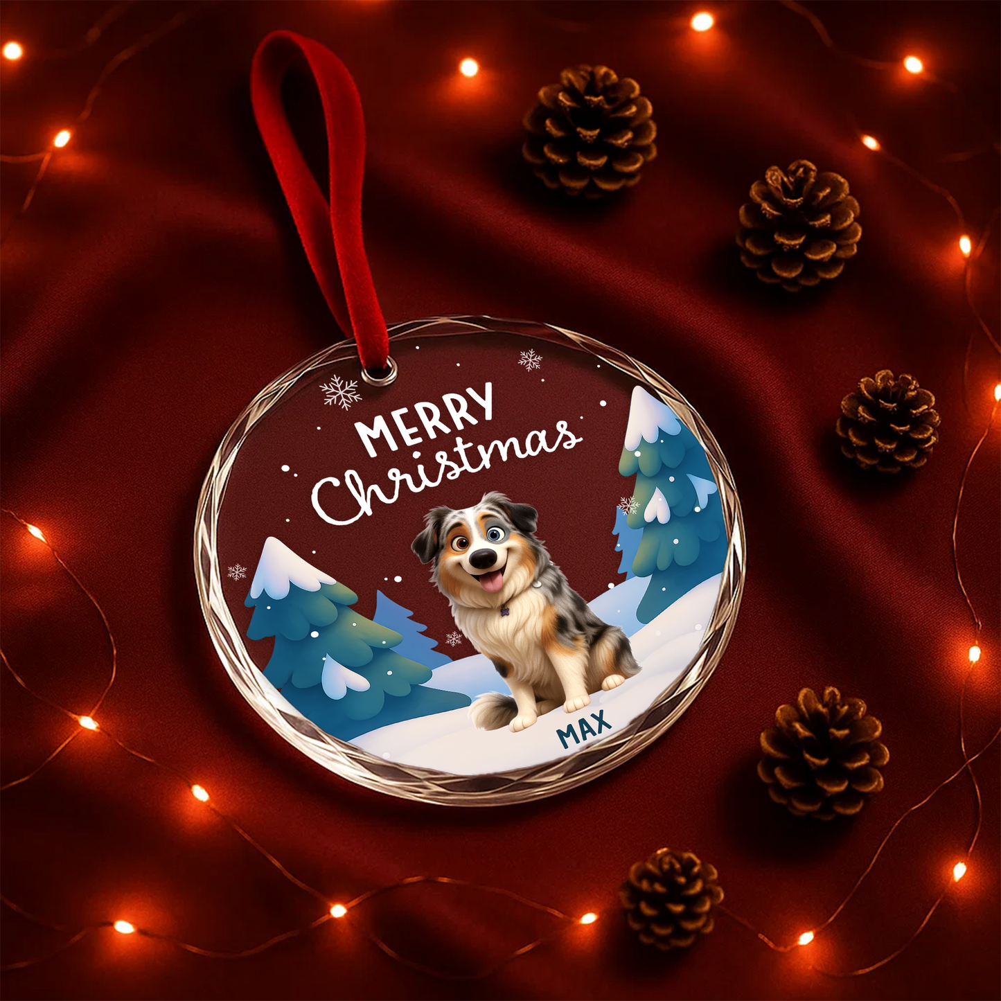Merry Christmas Custom Pet Cartoon Ornament, Personalized Pet Portrait