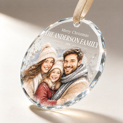 Christmas Family Portrait Ornament – Personalized Round Glass Ornament Family Christmas Keepsake
