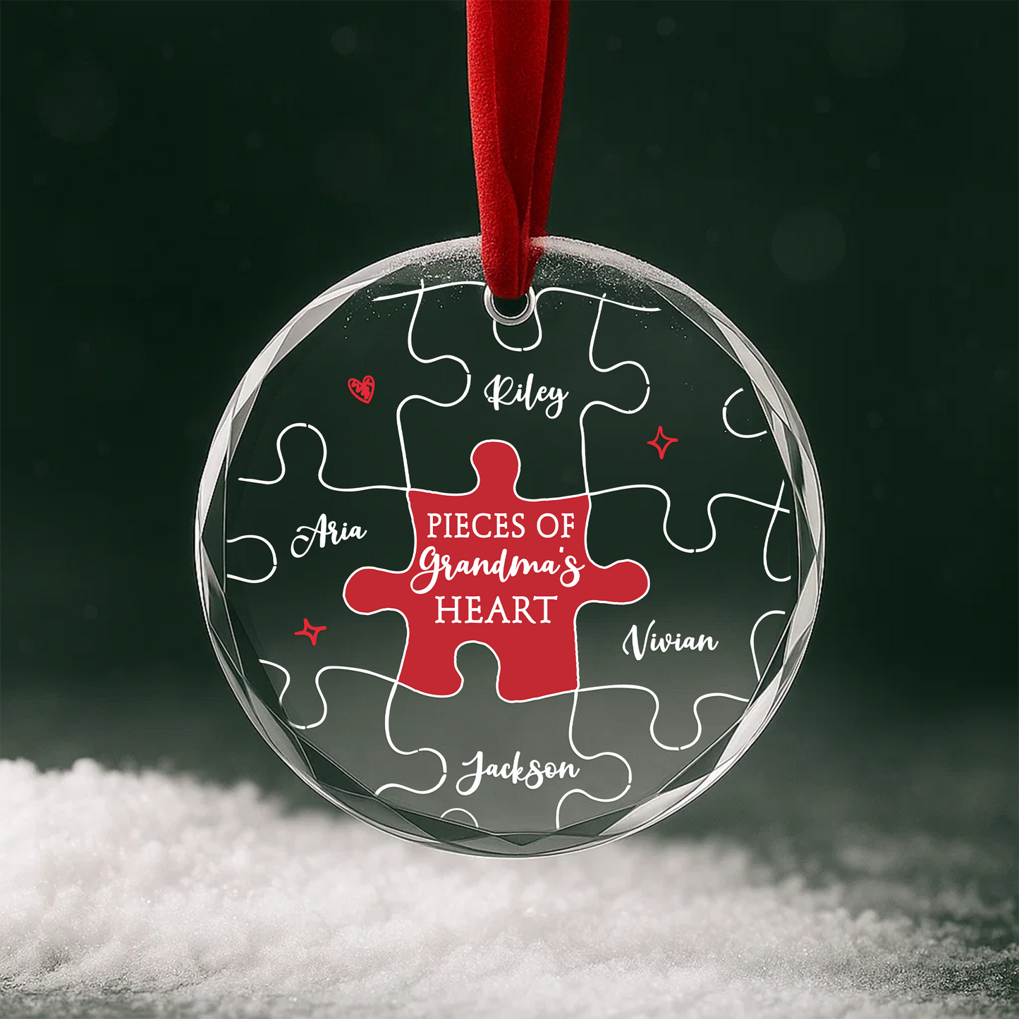 Pieces of Grandma’s Heart Puzzle Custom Glass Ornament