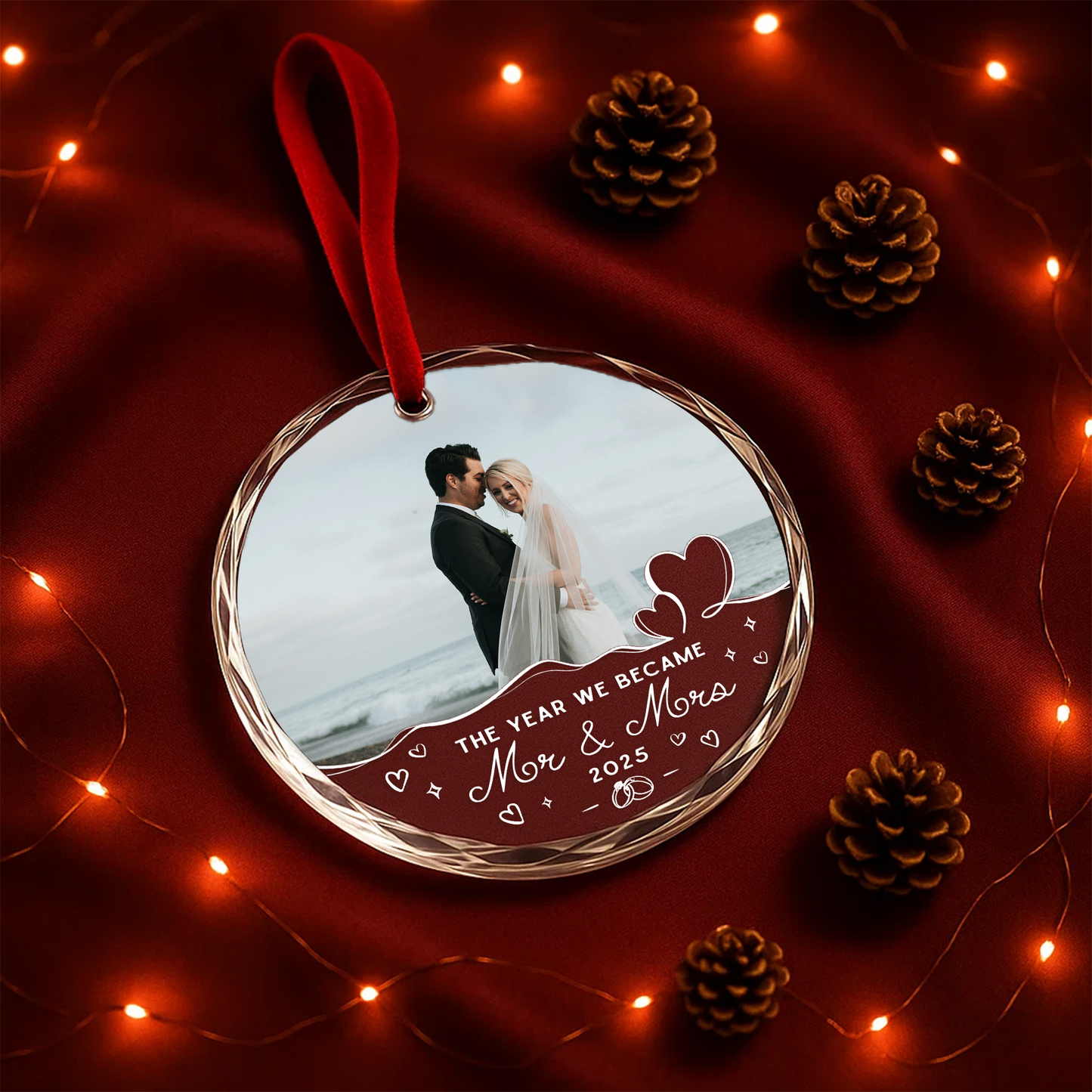 The Year We Became Mr Mrs, Custom Glass Ornament With Couple Photo