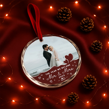 The Year We Became Mr Mrs, Custom Glass Ornament With Couple Photo