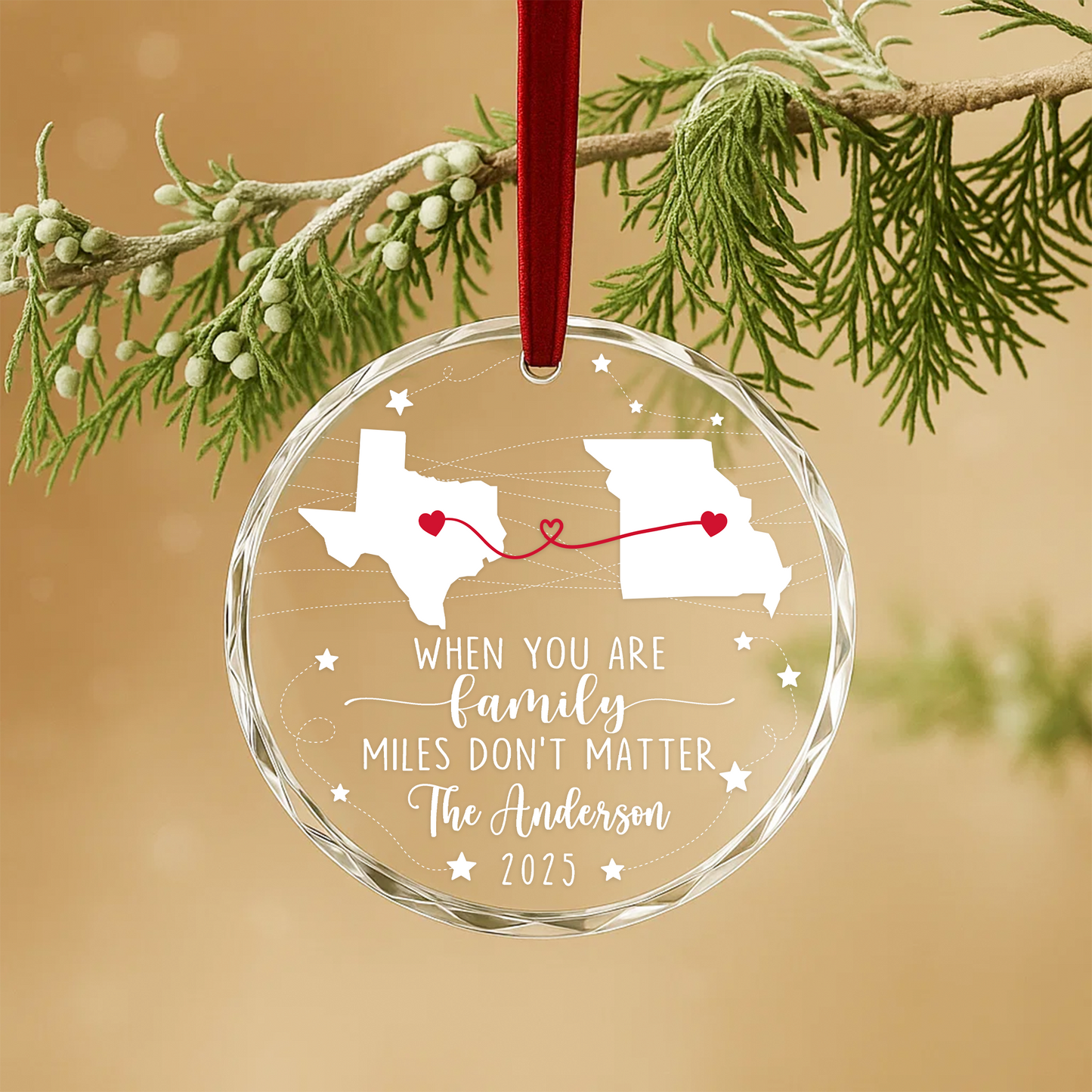 When You Are Family Miles Don’t Matter State Map Ornament