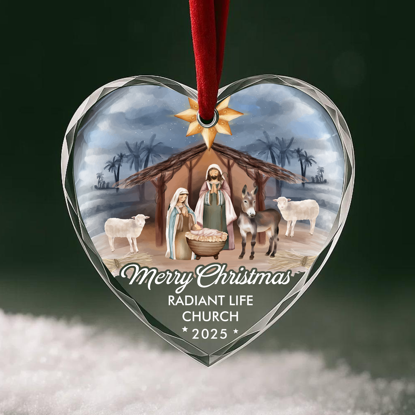 Merry Christmas Nativity Scene Church Ornament