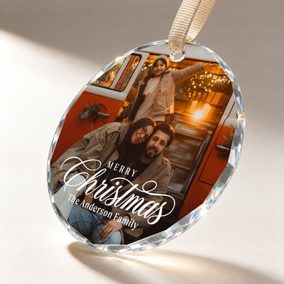 Personalized Family Christmas Glass Ornament – Custom Family Photo and Last Name, Merry Christmas Keepsake, Holiday Gift for Parents