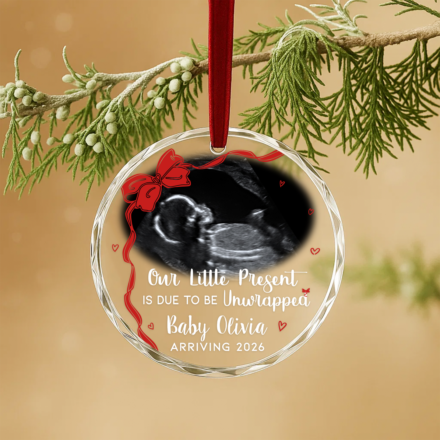 Our Little Present Pregnancy Ultrasound Custom Glass Ornament