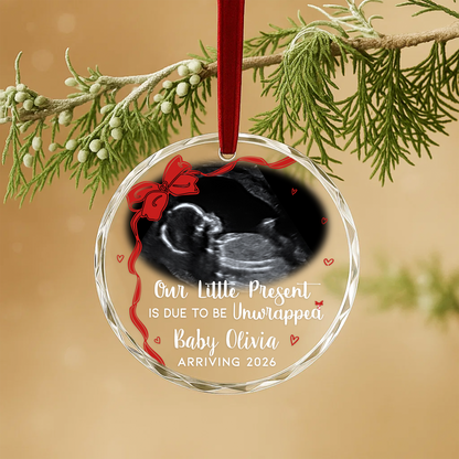 Our Little Present Pregnancy Ultrasound Custom Glass Ornament