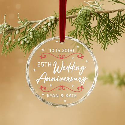 25th Wedding Anniversary Red Flourish Custom Glass Ornament
