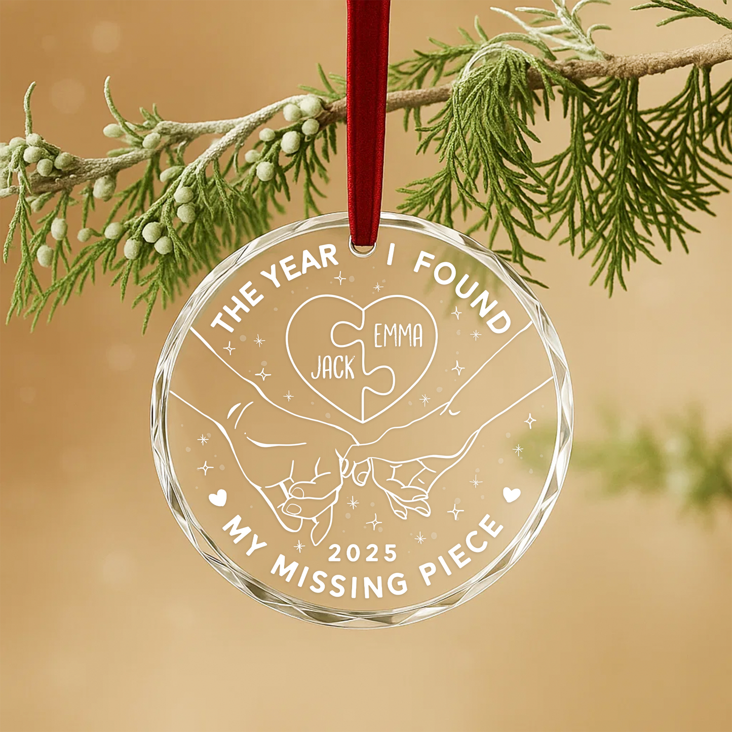 The Year I Found My Missing Piece Couple Hands Custom Glass Ornament