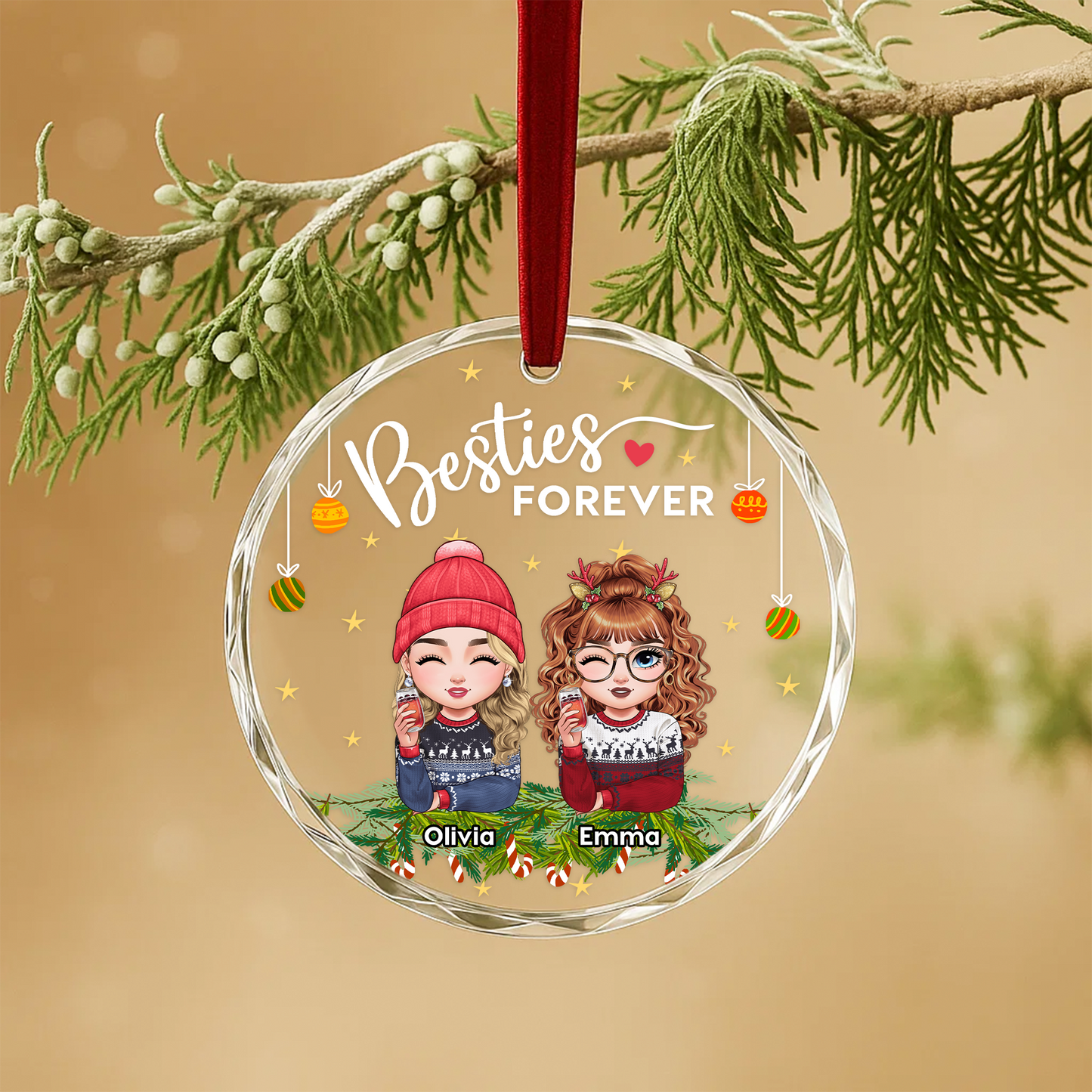 Besties Forever Cute Character Friendship Ornament
