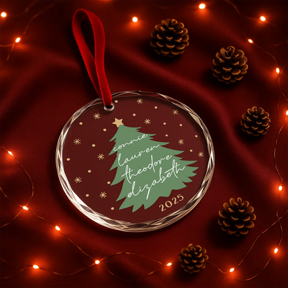 Family Christmas Tree Names Custom Glass Ornament