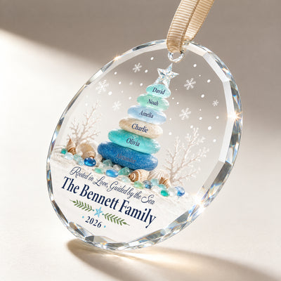 Personalized Sea Glass Christmas Tree Ornament – Custom Family Names Coastal Glass Keepsake 2026