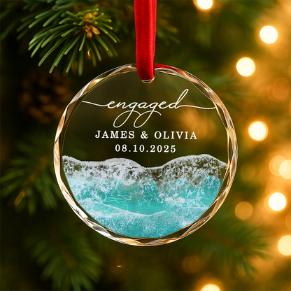 Engaged 2025 Ocean Wave Heart Ornament, Engagement Keepsake