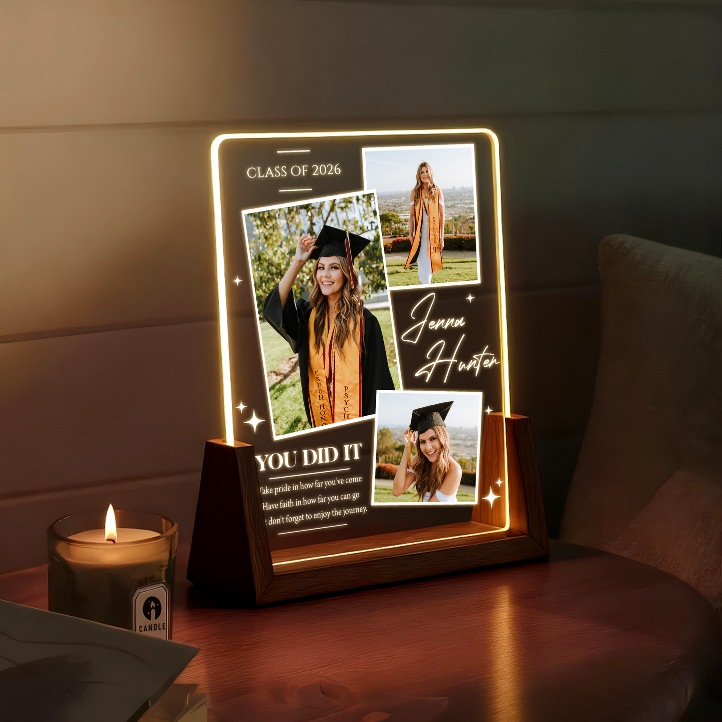 Personalized Graduation Photo Collage LED Plaque – Custom Name & Photos Class of 2026 Gift