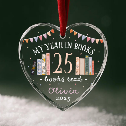 My Year in Books Reading Tracker Custom Glass Ornament