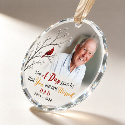 Personalized Dad Memorial Glass Ornament – Custom Photo Cardinal Remembrance Keepsake, In Loving Memory Gift