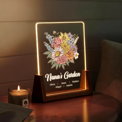 Personalized Birth Flower LED Plaque for Nana – Custom “Nana’s Garden” Gift with Kids Names