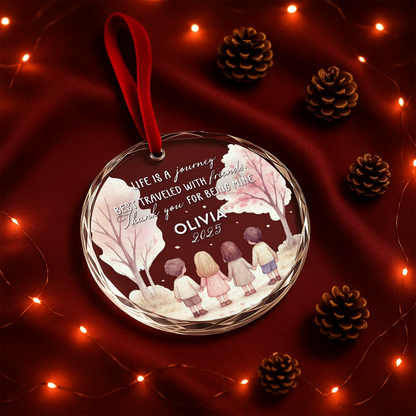 Life Is a Journey Best Traveled with Friends, Watercolor Tree Scene Ornament