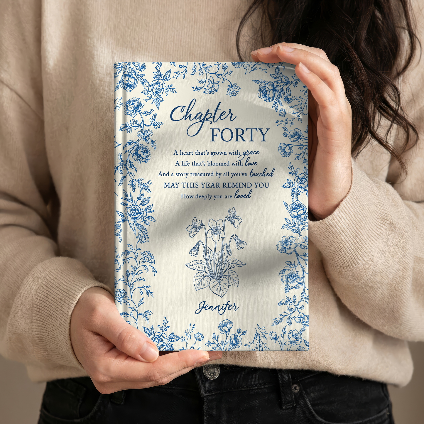 Personalized 40th Birthday Journal – “Chapter Forty” Custom Floral Notebook, Meaningful Milestone Gift