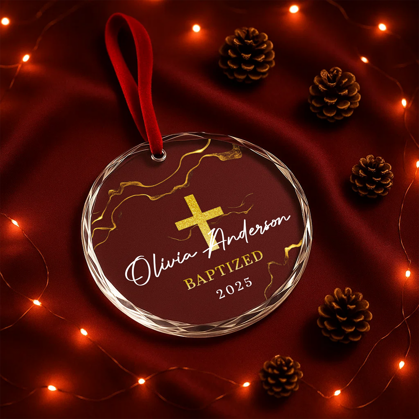 Baptized Ornament with Gold Cross