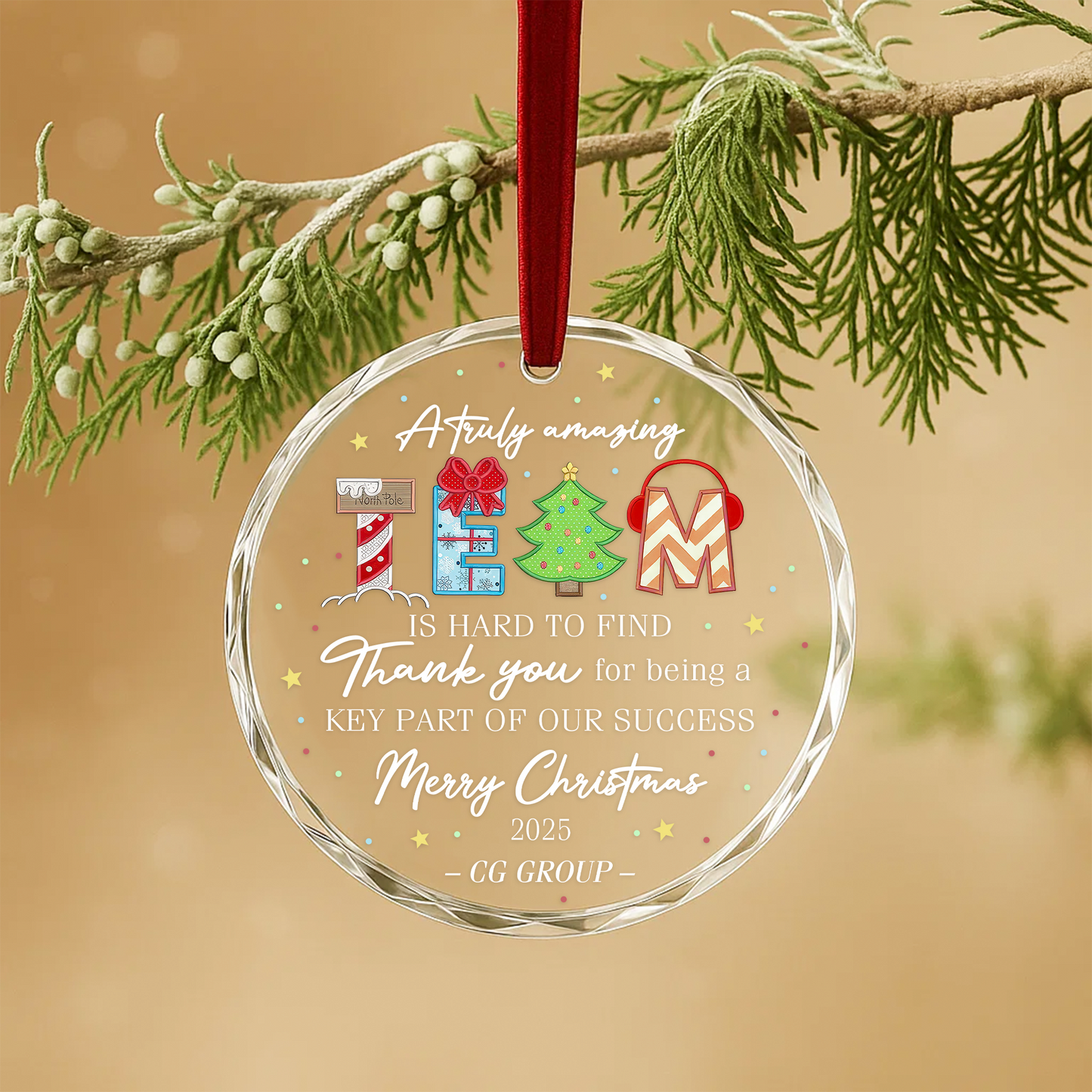 A Truly Amazing Team Thank You Merry Christmas Custom Glass Ornament