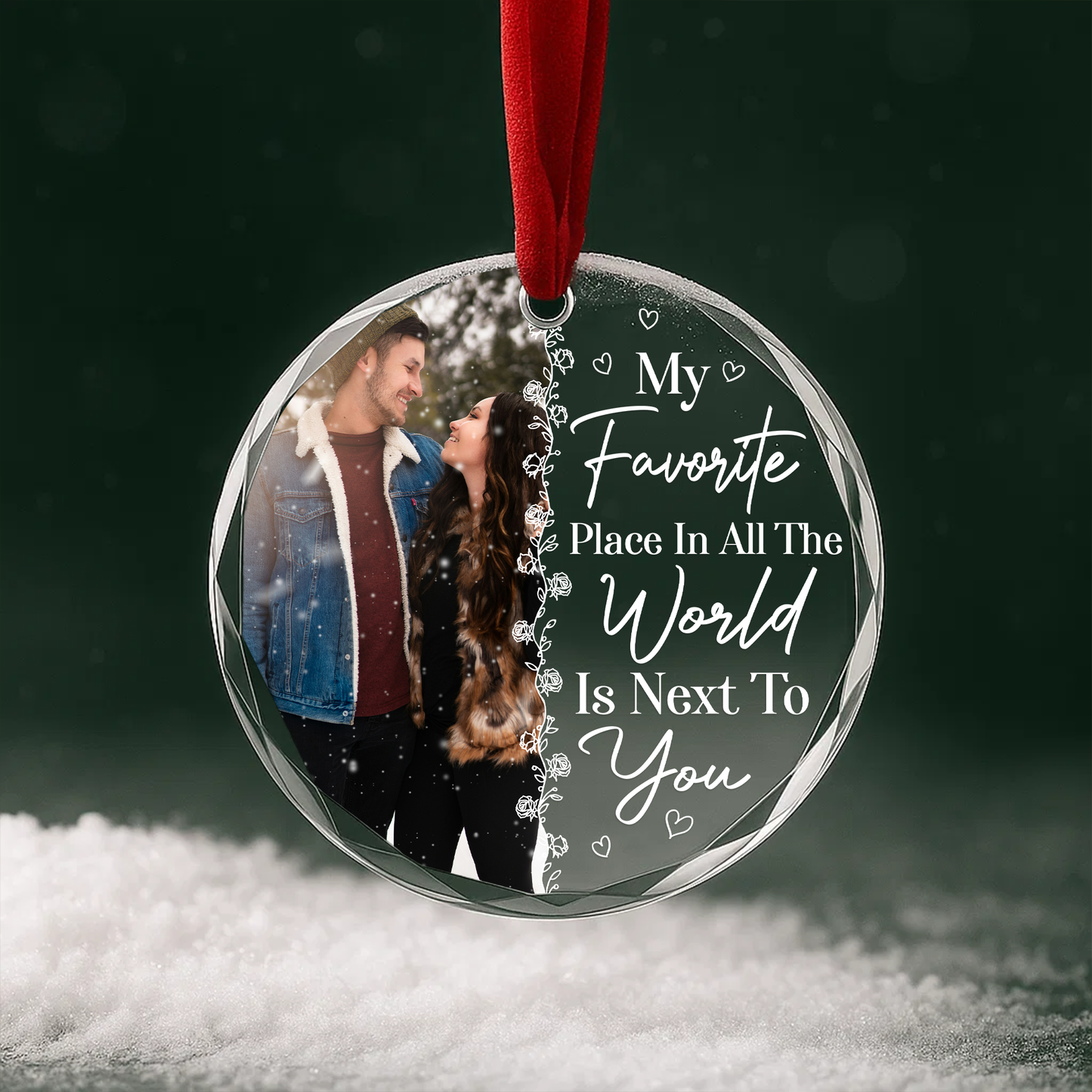 My Favorite Place in All the World Is Next to You Photo Heart Ornament