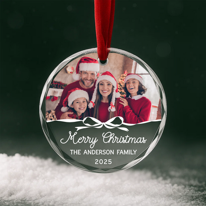 Merry Christmas Family Ornament, Custom Photo with Script Text