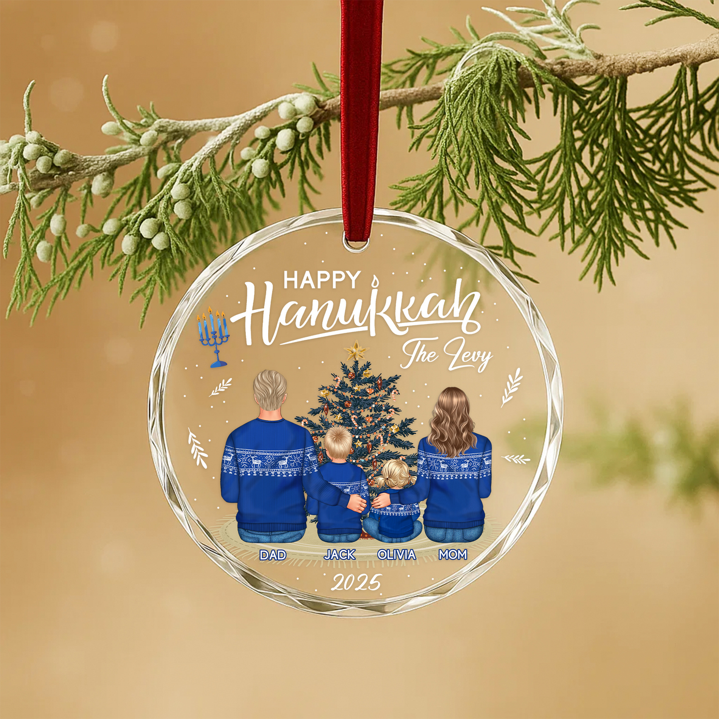 Happy Hanukkah Family Ornament, Custom Family Keepsake