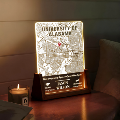 Personalized Graduation Map LED Plaque – Custom University Gift with Name, Degree & Year