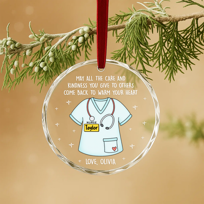 Nurse Appreciation Scrub Top Custom Glass Ornament