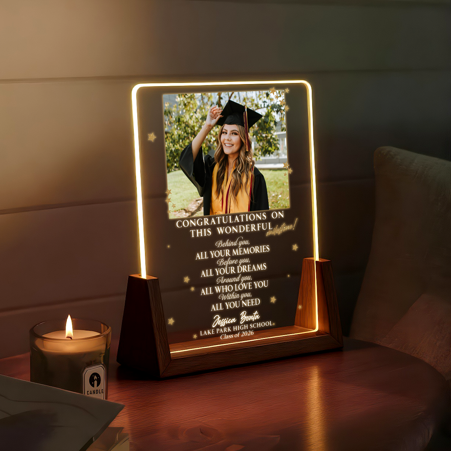 Personalized Graduation Photo LED Plaque – Custom Name & School Gift for Class of 2026