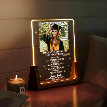 Personalized Graduation Photo LED Plaque – Custom Name & School Gift for Class of 2026