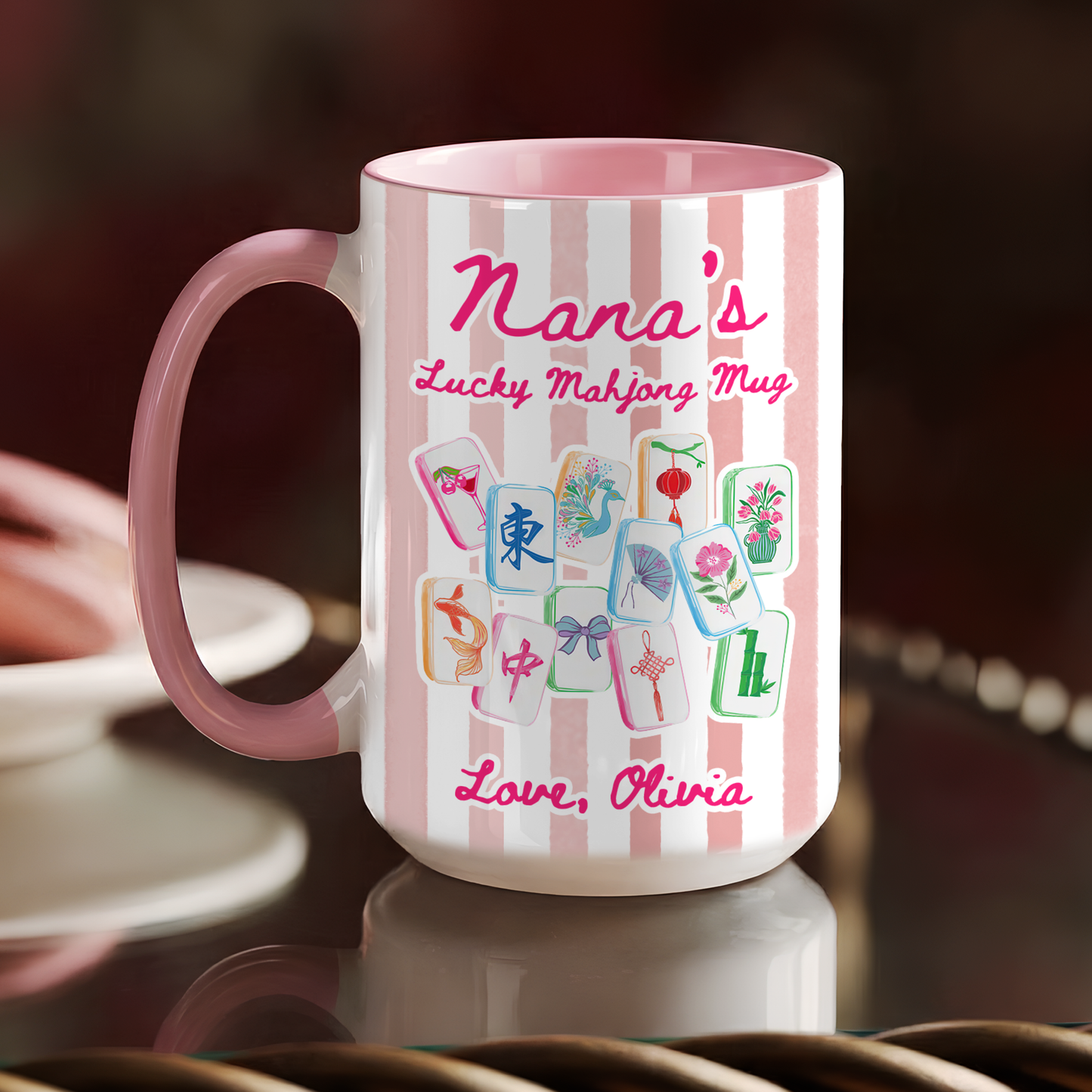 Personalized Mahjong Mug for Nana – Custom “Lucky Mahjong” Gift with Name