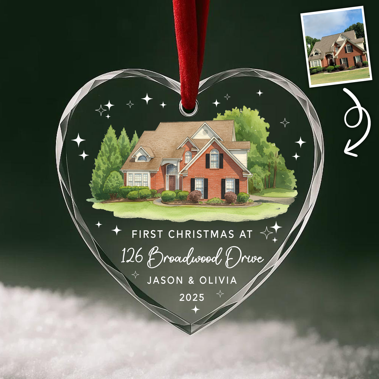 First Christmas at New Home Ornament, Custom House Illustration
