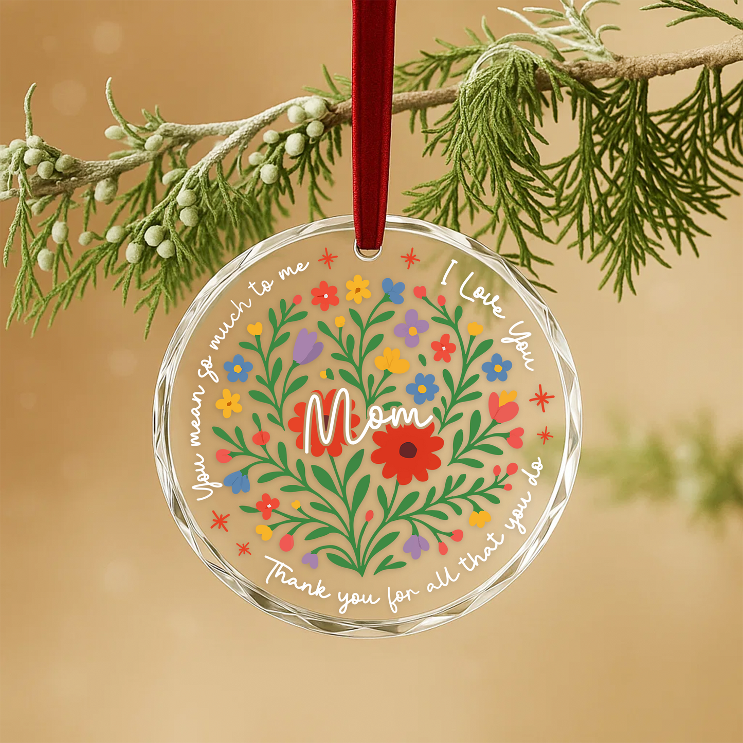 I Love You Mom, Floral Heart Ornament, Thank You Gift for Mother