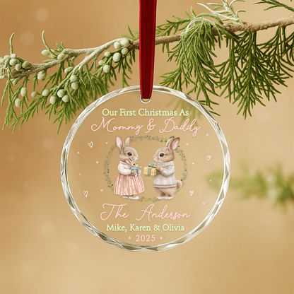 Our First Christmas as Mommy Daddy Bunny Couple Custom Glass Ornament