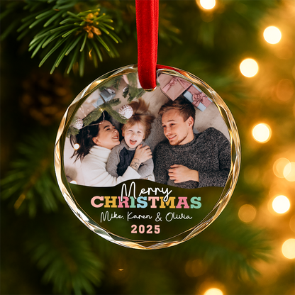 Merry Christmas Family Ornament, Custom Photo Ornament