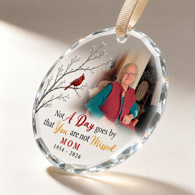 In Loving Memory of Mom Glass Ornament – Personalized Cardinal Memorial with Custom Photo, Sympathy Keepsake Gift